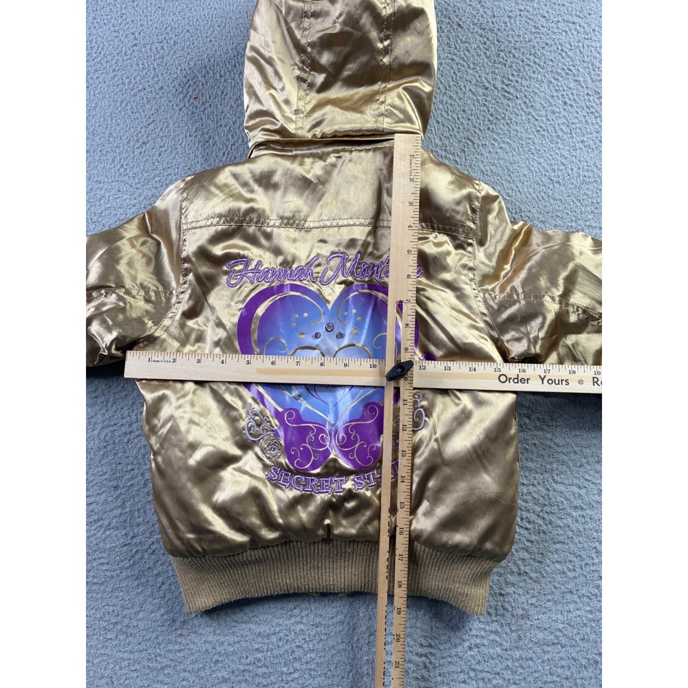 VTG Y2K Hannah Montana Miley Cyrus Disney Gold Fur Hood Bomber Jacket Girls 7/8 - Picture 8 of 15